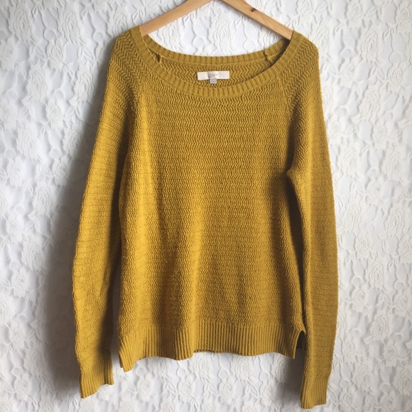 LOFT Tops - LOFT Mustard Yellow Scoop Neck Chunky Sweater